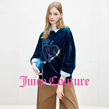 Juicy Couture橘滋卫衣女2025年秋季新款丝绒烫钻美式宽松上衣商品大图