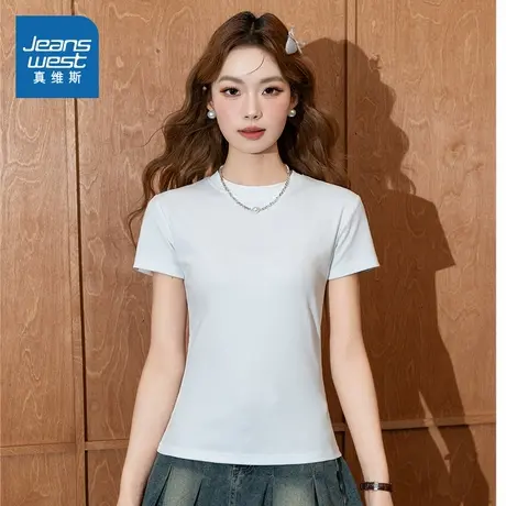 LW真维斯女装2025夏季新款时尚纯色简约百搭圆领短袖T恤上衣女商品大图