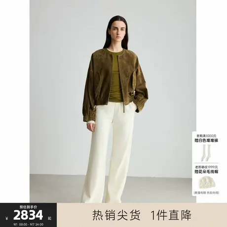MISSCOCOON可可尼C3系列绒面羊皮复古工装风微茧形圆领夹克外套女商品大图