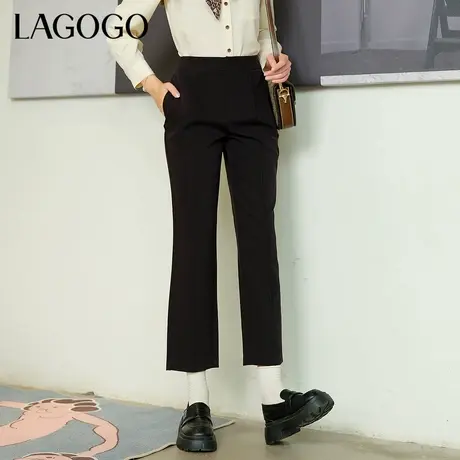 LAGOGO黑色高腰显瘦休闲裤女拉谷谷秋季新款百搭通勤质感直筒裤商品大图
