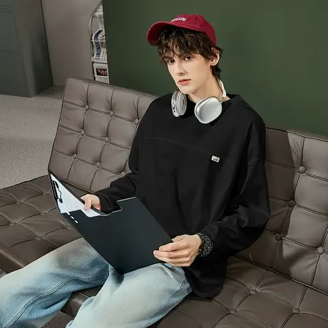 唐狮秋季新款长袖T恤男宽松简约休闲韩系白色打底衫上衣潮TMTA商品大图