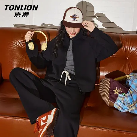 唐狮官方立领外套女2026新款春季美式休闲开衫卫衣宽松黑色上衣VC图片