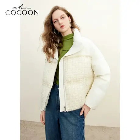 misscocoon23秋冬新款亮丝粗纺拼接小立领简约廓形羽绒服外套商品大图