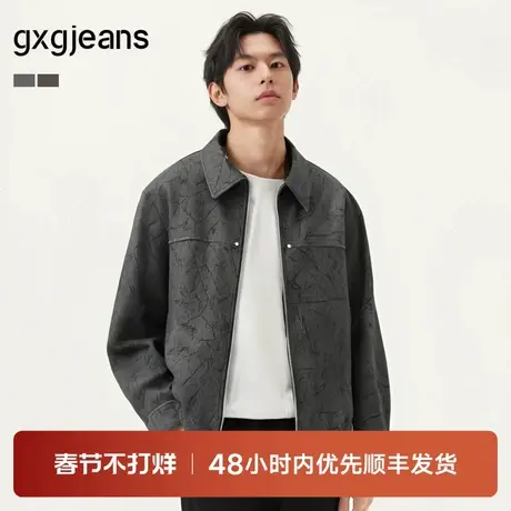 gxg.jeans男装  咖色满印潮流宽松翻领夹克外套男士 25年春秋新品商品大图