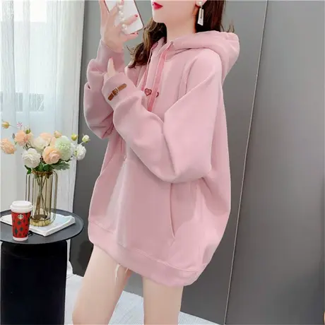 粉色刺绣爱心连帽卫衣女秋季2022年新款宽松设计感超火ins潮上衣图片