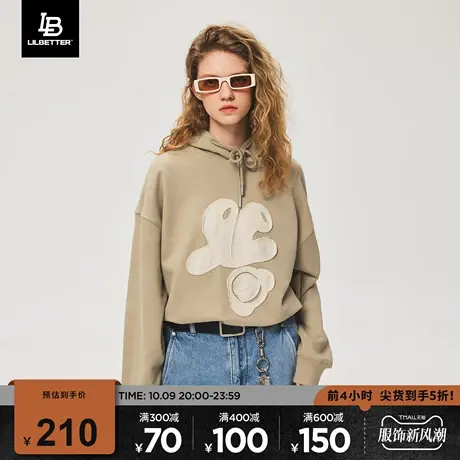 Lilbetter卫衣男潮流落肩上衣套头连帽衫贴布绣男装休闲春秋外套商品大图