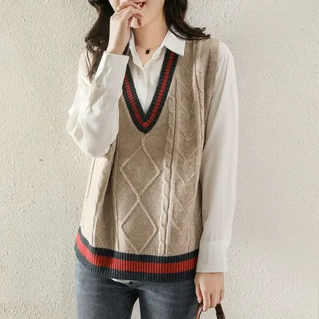 复古针织衫马甲女毛衣背心春秋冬季内搭马夹2023新款叠穿无袖上衣图片