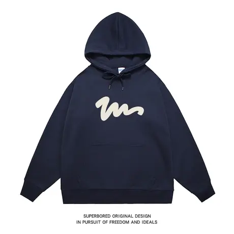 美式复古简约线条印花连帽卫衣男秋冬宽松休闲上衣情侣装帽衫商品大图