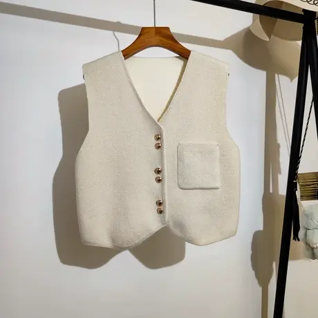 小香风针织马甲开衫女秋冬新款v领设计感小众亮闪闪毛衣背心外套商品大图