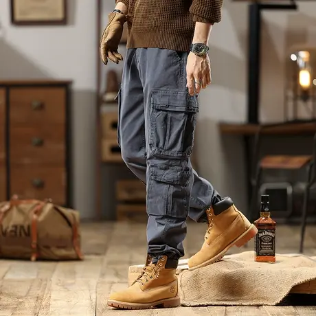 裤子春秋男款裤子百搭男生长裤重磅水洗工装裤时尚束脚潮流工装裤商品大图