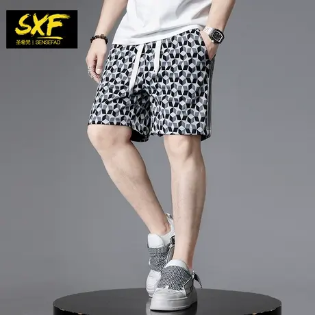 SXF圣希梵短裤男 2023夏季新款针织五分裤满花织带沙滩裤男士裤子图片