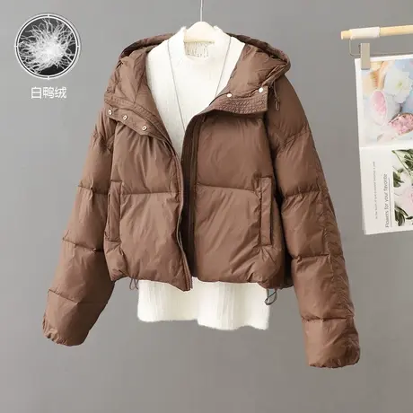 学生短款羽绒服女轻薄白鸭绒外套2023新款爆款连帽女装冬季小个子图片