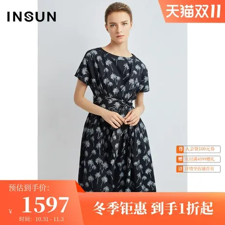 恩裳夏季时尚印花轻度假风休闲纯棉衬衫连衣裙女图片