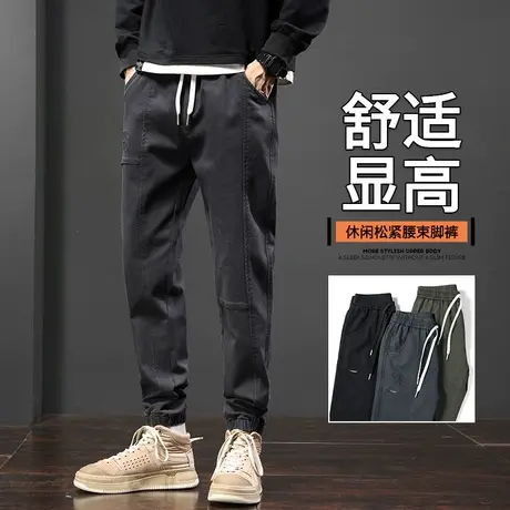 春秋款男士潮牌束脚美式工装秋冬季痞帅高街小脚休闲裤子男款冬裤商品大图