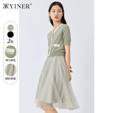 *YINER音儿奥莱女装春季网纱波点拼接连衣裙图片