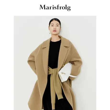 【逐光之旅】玛丝菲尔毛呢外套秋季新款卡其色风衣羊毛毛呢大衣图片