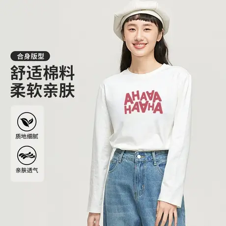 真维斯Z+女装 美式复古印花圆领百搭纯棉长袖T恤X商品大图