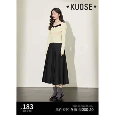 阔色小香风温柔方领针织衫女2024秋冬新款气质米白色长袖短款毛衣商品大图