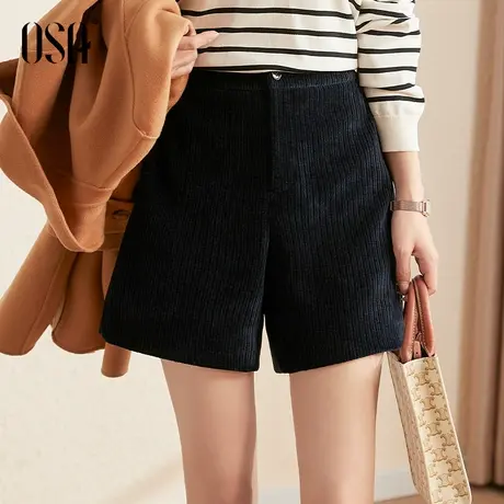 OSA欧莎高腰灯芯绒短裤女秋冬季2023年新款加厚显瘦休闲阔腿裤子商品大图