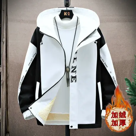男士加绒外套2023新款秋冬季潮流百搭男装保暖上衣服工装潮牌夹克商品大图
