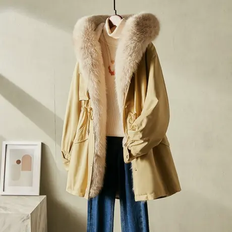 时尚大气仿真大毛领皮草派克服冬新款女士气质修身显瘦外套图片