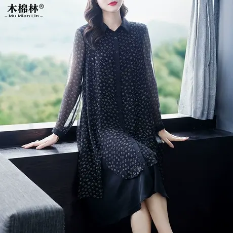 胖mm设计感假两件衬衫连衣裙大码女装2024遮胯宽松显瘦漂亮碎花裙图片