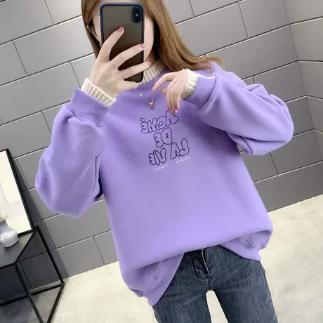 半高领女士毛衣2021年新款打底衫女宽松外穿针织布加绒加厚秋冬装商品大图