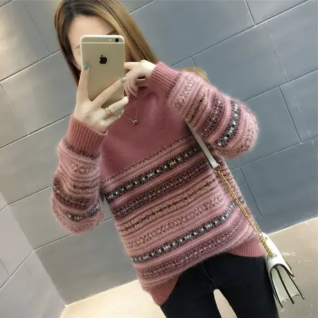 半高领毛衣女加厚套头短款宽松2023年新款冬季打底针织衫内搭红色图片