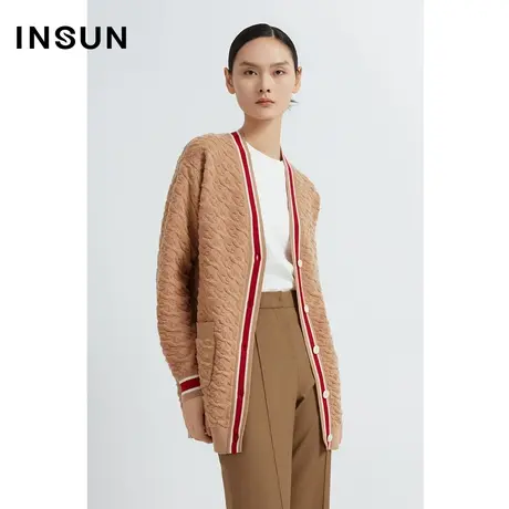 INSUN恩裳线上专选秋季浮雕羊毛针织衫开衫图片
