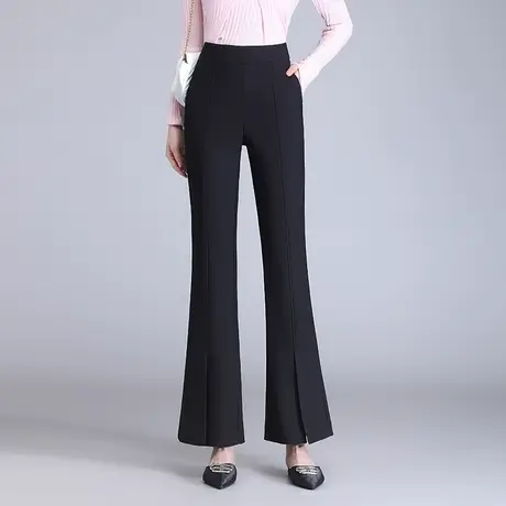 黑色气质显瘦微喇裤女2023秋季新款高腰遮胯开叉直筒喇叭裤休闲裤商品大图