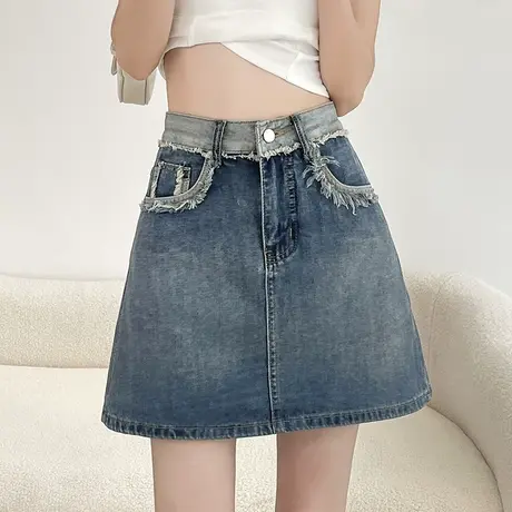 牛仔半身裙女短款高腰夏季2024年新款A字复古显瘦遮胯百搭包臀裙图片