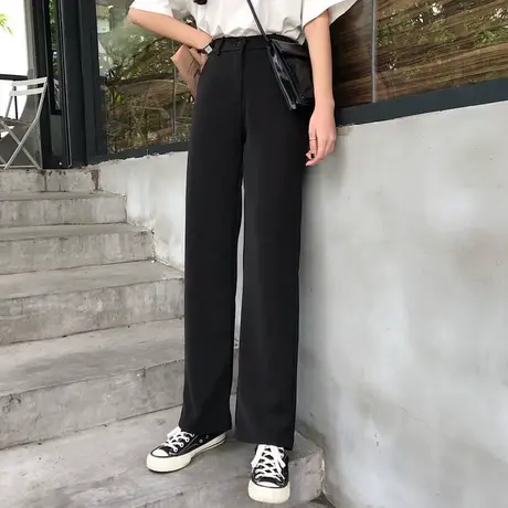 黑色阔腿休闲裤女加绒秋冬款高腰西装直筒长裤宽松垂坠感学生裤子图片