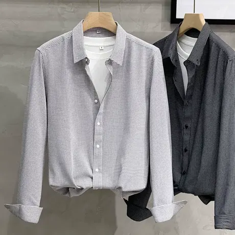 细格子衬衣男长袖春秋2023新款高端休闲男装上衣服男士衬衫秋冬款商品大图