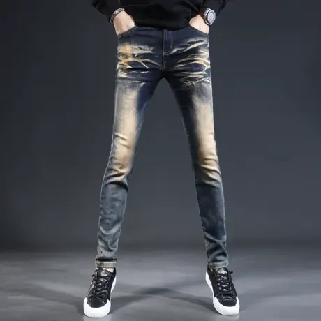 牛仔裤男秋季2023新款复古蓝色潮牌修身小脚弹力潮流高级男士长裤商品大图