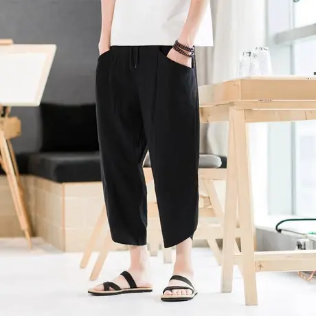 亚麻短裤男夏季薄款棉麻七分裤中国风大码男装直筒宽松裤子休闲裤商品大图