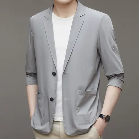 夏季冰丝轻薄款防晒西服男士新款春秋季小西装上衣大码单西外套潮商品大图