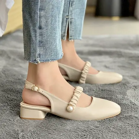 包头凉鞋女仙女风粗跟2024年夏季新款淑女中跟百搭温柔玛丽珍单鞋商品大图