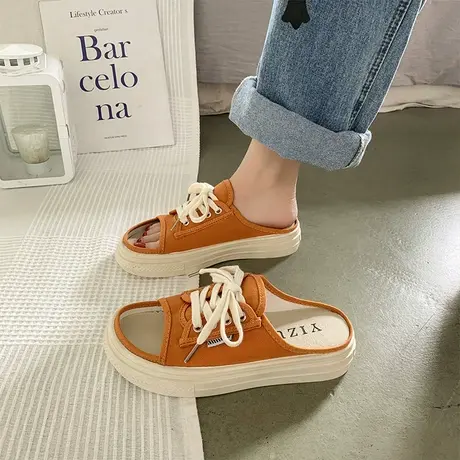 网红帆布拖鞋女夏外穿2023新款厚底仙女风凉鞋超火时尚凉拖ins潮商品大图