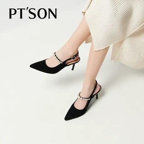 明星同款百田森羊皮玛丽珍高跟凉鞋女夏外穿2023珍珠细跟凉鞋PTS图片