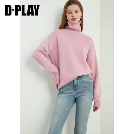 DPLAY冬轻奢氛围感樱花粉羊毛宽松高领加厚保暖套头针织毛衣图片