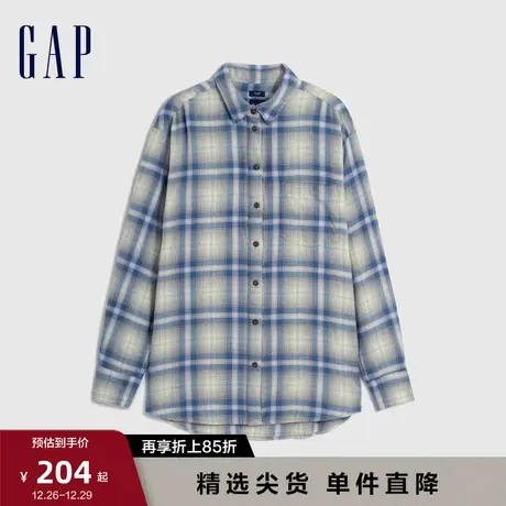 【断码优惠】Gap女装秋季法兰绒宽松翻领长袖衬衫舒适上衣742507图片