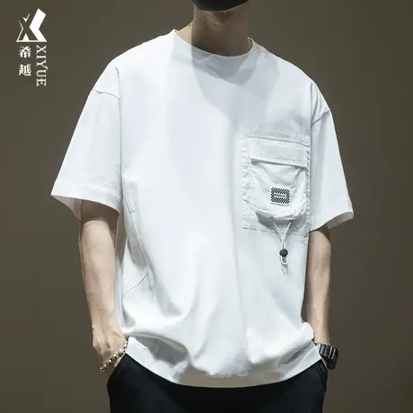 希越2024春季新款短袖T恤男春秋宽松大码男士五分袖加肥加大上衣商品大图