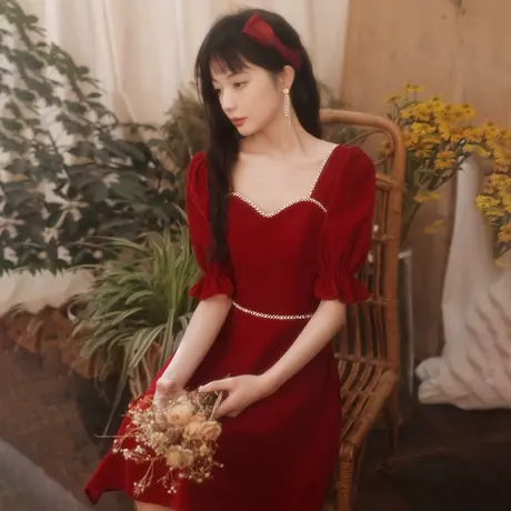 敬酒服新娘小个子短款订婚回门礼服女连衣裙夏季日常平时可穿红色图片