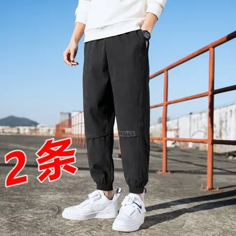 网红裤子男韩版潮流束脚运动百搭直筒宽松八分春夏薄款痞帅九分裤商品大图