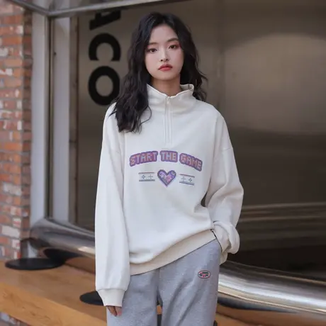 尔给美式半拉链高领卫衣女春秋2022新款小个子小众设计无帽宽松商品大图