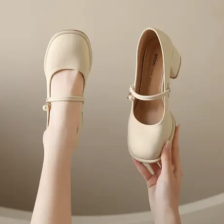 玛丽珍女鞋2024新款春秋时尚百搭法式中粗跟单鞋温柔配裙子高跟鞋图片