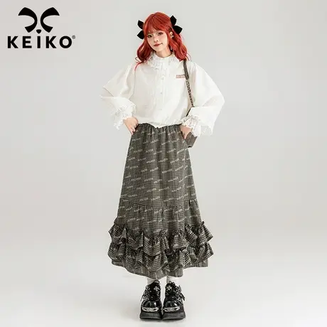 KEIKO [重工] 蕾丝花边饰白色衬衫女2024春夏洋气宽松泡泡袖上衣图片