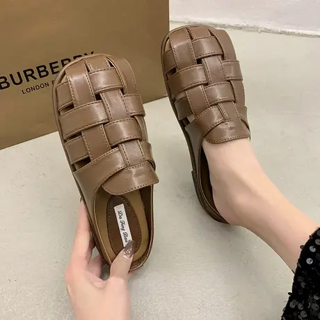 凉拖女鞋2024年配裙子包头半拖百搭春夏季新款编织沙滩休闲平底鞋商品大图