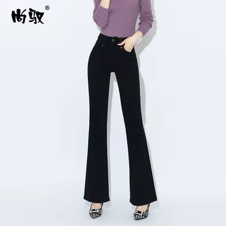 黑色弹力牛仔高腰喇叭裤2024年春秋新款通勤遮肉微喇裤修身显瘦潮商品大图