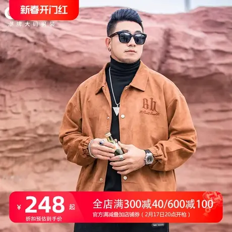 GxxH大码男装春季新款胖子加肥加大号麂皮翻领宽松夹克外套上衣商品大图